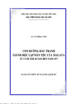 Con đường đấu tranh giành độc lập dân tộc của malaya từ cuối thế kỷ xix đến năm 1975