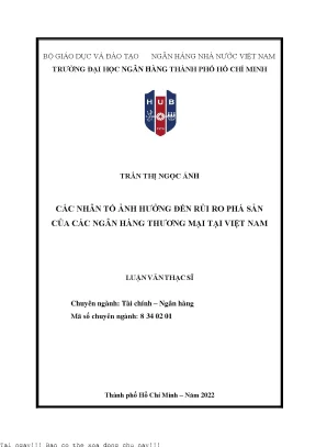 Các nhân tố tác động đến rủi ro phá sản của các ngân hàng thương mại tại việt nam 2022