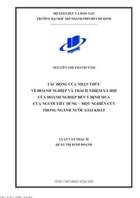 Tác động của nhận thức về doanh nghiệp và trách nhiệm xã hội của doanh nghiệp đến ý định mua của người tiêu dùng một nghiên cứu trong ngành nước giải khát