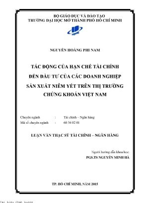 Tác động của hạn chế tài chính đến đầu tư của các doanh nghiệp sản xuất niêm yết trên thị trường chứng khoán việt nam