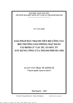 Giải pháp đẩy nhanh tiến độ công tác bồi thường giải phóng mặt bằng tái định cư các dự án đầu tư xây dựng công của thành phố hà nội