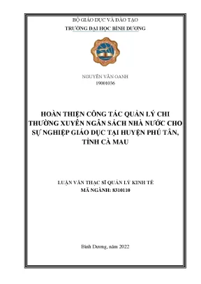 Hoàn thiện công tác quản lý chi thường xuyên ngân sách nhà nước cho sự nghiệp giáo dục huyện phú tân tỉnh cà mau
