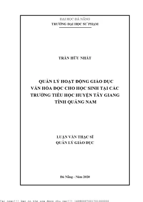 Quản lý hoạt động giáo dục văn hóa đọc cho học sinh tại các trường tiểu học huyện tây giang tỉnh quảng nam