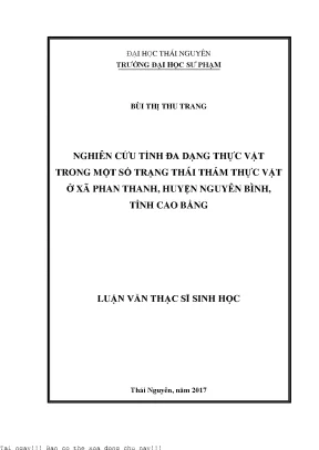 Nghiên cứu tính đa dạng thực vật trong một số trạng thái thảm thực vật ở xã phan thanh huyện nguyên bình tỉnh cao bằng