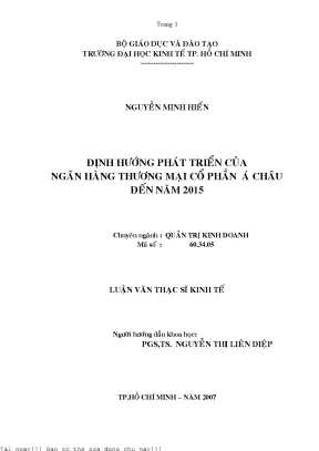 Định hướng phát triển của ngân hàng thương mại cổ phần á châu đến năm 2015