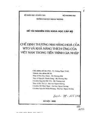 Chế định thương mại hàng hóa của wto và khả năng thích ứng của việt nam trong tiến trình gia nhập
