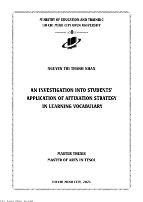 An investigation into students application of affixation strategy in learning vocabulary nguyen thi thanh nhan le thi thanh thu supervisor