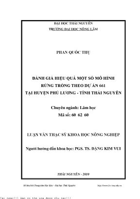 Đánh giá hiệu quả một số mô hình rừng trồng theo dự 661 tại huyện phú lương tỉnh thái nguyên