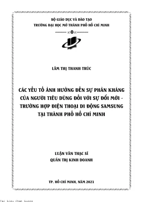 Các yếu tố ảnh hưởng đến sự phản kháng của người tiêu dùng đối với sự đổi mới trường hợp điện thoại dị động samsung tại thành phố hồ chí minh
