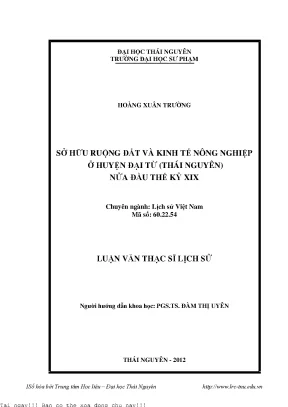 Sở hữu ruộng đất và kinh tế nông nghiệp ở huyện đại từ thái nguyên nửa đầu thế kỷ xix
