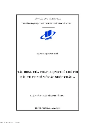 Tác động của chất lượng thể chế tới đầu tư tư nhân ở các nước châu á