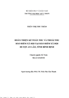 Hoàn thiện kế toán thu và thoái thu bảo hiểm xã hội tại bảo hiểm xã hội huyện an lão tỉnh bình định