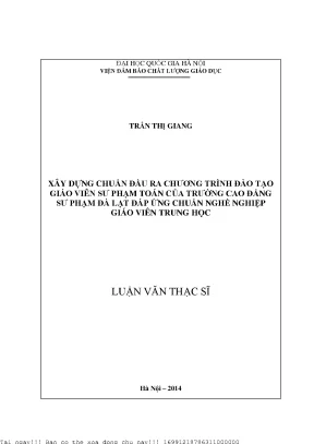 Xây dựng chuẩn đầu ra chương trình đào tạo giáo viên sư phạm toán của trường cao đẳng sư phạm đà lạt đáp ứng chuẩn nghề nghiệp giáo viên trung học