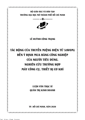 Tác động của truyền miệng điện tử ewom đến ý định mua hàng công nghiệp của người tiêu dùng nghiên cứu trường hợp máy công cụ thiết bị cơ khí