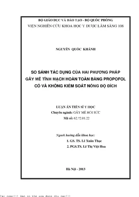 So sánh tác dụng của hai phương pháp gây mê tĩnh mạch hoàn toàn bằng propofol có và không kiểm soát nồng độ đích