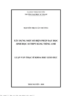 Xây dựng một só biện pháp dạy học sinh học 10 thpt bằng tiếng anh