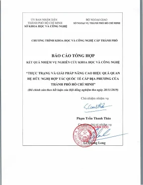 Thực trạng và giải pháp nâng cao hiệu quả quan hệ hữu nghị hợp tác quốc tế cấp địa phương của thành phố hồ chí minh