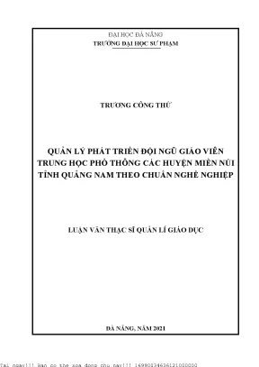 Quản lý phát triển đội ngũ giáo viên trung học phổ thông các huyện miền núi tỉnh quảng nam theo chuẩn nghề nghiệp