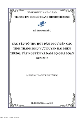 Các yếu tố thu hút dân di cư đến các tỉnh thành khu vực duyên hải miền trung tây nguyên và nam bộ giai đoạn 2009 2015