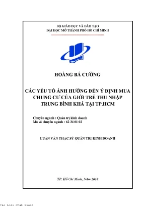 Các yếu tố ảnh hưởng đến ý định mua chung cư của giới trẻ thu nhập trung bình khá tại thành phố hồ chí minh