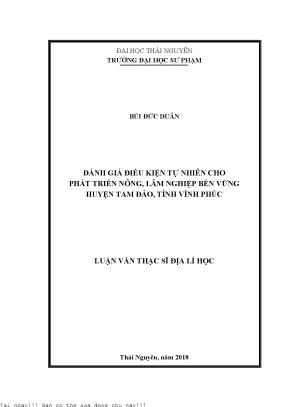 Đánh giá điều kiện tự nhiên cho phát triển nông lâm nghiệp bền vững huyện tam đảo tỉnh vĩnh phúc