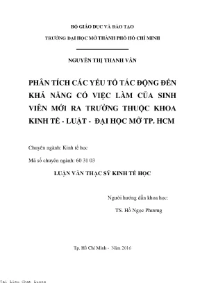 Phân tích các yếu tố tác động đến khả năng có việc làm của sinh viên mới ra trường thuộc khoa kinh tế luật đại học mở thành phố hồ chí minh