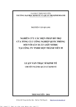 Nghiên cứu các biện pháp hỗ trợ của tổng cục công nghiệp quốc phòng đối với sản xuất axít nitric tại công ty trách nhiệm hữu hạn một thành viên 95