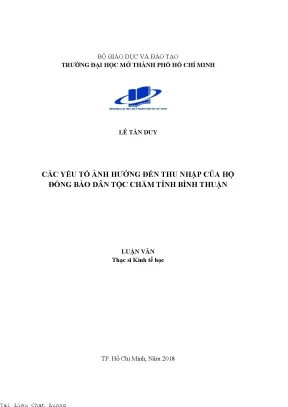 Các yếu tố ảnh hưởng đến thu nhập của hộ đồng bào dân tộc chăm tỉnh bình thuận