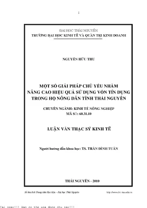 Một số giải pháp chủ yếu nhằm nâng cao hiệu quả sử dụng vốn tín dụng trong hộ nông dân tỉnh thái nguyên