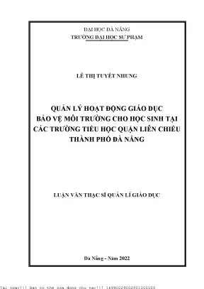 Quản lý hoạt động giáo dục bảo vệ môi trường cho học sinh tại các trường tiểu học quận liên chiểu thành phố đà nẵng
