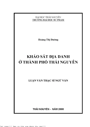 Khảo sát địa danh ở thành phố thái nguyên