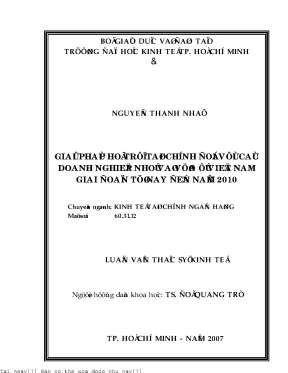 Giải pháp hỗ trợ tài chính đối với các doanh nghiệp nhỏ và vừa ở việt nam giai đoạn từ nay đến năm 2010