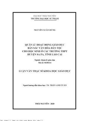 Quản lí hoạt động giáo dục bản sắc văn hóa dân tộc cho học sinh ở các trường thpt huyện sa pa tỉnh lào cai
