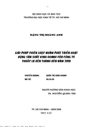 Giải pháp chiến lược nhằm phát triển hoạt động sản xuất kinh doanh của công ty thuốc lá bến thành đến năm 2010
