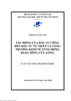 Tác động của đầu tư công đến đầu tư tư nhân và tăng trưởng kinh tế vùng đồng bằng sông cửu long