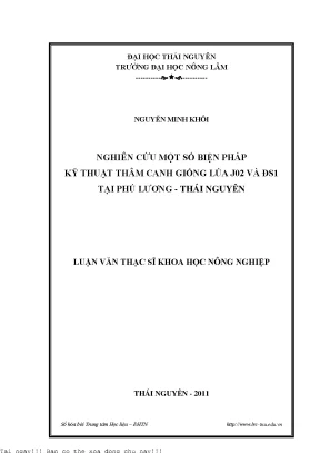 Nghiên cứu một số biện pháp kỹ thuật thâm canh giống lúa jo2 và đs1 tại phú lương thái nguyên