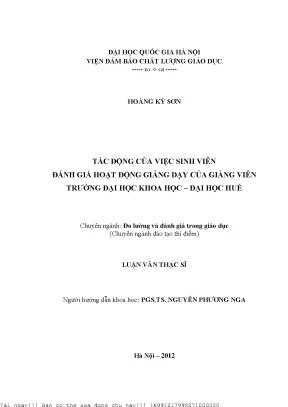 Tác động của việc sinh viên đánh giá hoạt động giảng dạy của giảng viên trường đại học khoa học đại hoc huế