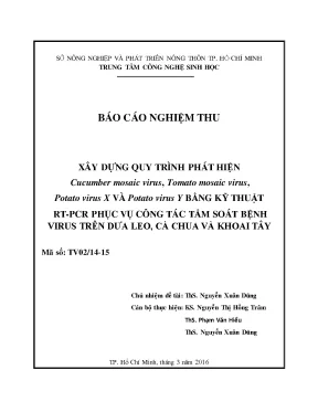 Xây dựng quy trình phát hiện cucumber mosaic virus tomato mosaic virus potato virus xvà potato virusy bằng kỹ thuật rtpcr phục vụ công tác tầm soát bệnh virus trên dưa leo cà chua và khoai tây