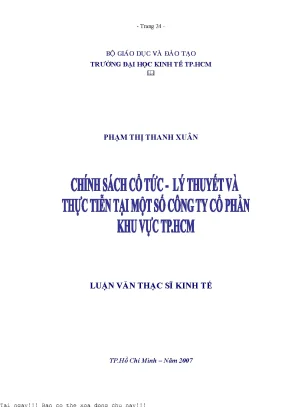 Chính sách cổ tức lý thuyết và thực tiễn tại một số công ty cổ phần khu vực tp hcm