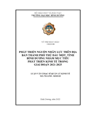Phát triển nguồn nhân lực trên địa bàn thành phố thủ dầu một tỉnh bình dương nhằm mục tiêu phát triển kinh tế trong giai đoạn 2021 2025