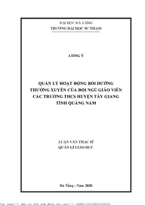 Quản lý hoạt động bồi dưỡng thường xuyên của đội ngũ giáo viên các trường thcs huyện tây giang tỉnh quảng nam