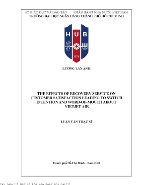 The effects of recovery service on customer satisfaction leading to switch intention and word of mouth about vietjet air 2022
