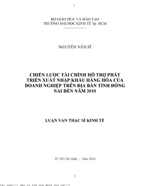 Chiến lược tài chính hỗ trợ phát triển xuất nhập khẩu hàng hoá của doanh nghiệp trên địa bàn tỉnh đồng nai đến năm 2010