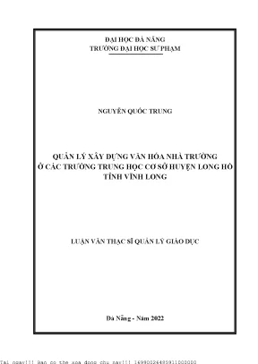 Quản lý xây dựng văn hóa nhà trường ở các trường trung học cơ sở huyện long hồ tỉnh vĩnh long