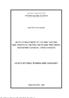 Quản lý hoạt động tư vấn học tập cho học sinh ở các trường trung học phổ thông thành phố cao bằng tỉnh cao bằng
