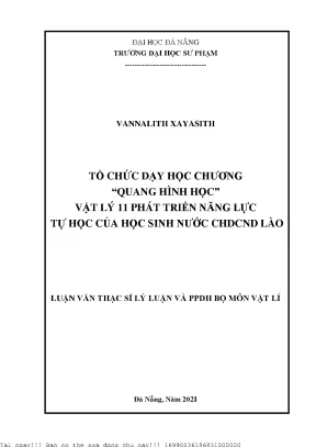 Tổ chức dạy học chương quang hình học vật lý 11 phát triển năng lực tự học của học sinh nước chdcnd lào
