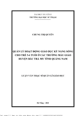 Quản lý hoạt động giáo dục kỹ năng sống cho trẻ 5 6 tuổi ở các trường mẫu giáo huyện bắc trà my tỉnh quảng nam