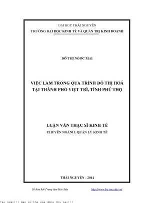 Việc làm trong quá trình đô thị hoá tại thành phố việt trì tỉnh phú thọ