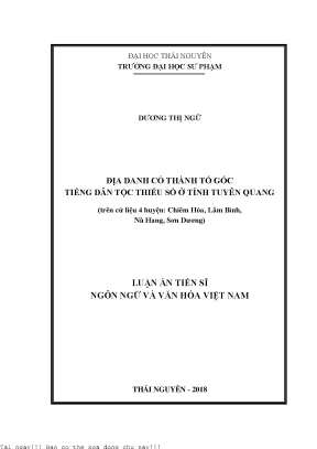 Địa danh có thành tố gốc tiếng dân tộc thiểu số tỉnh tuyên quang trên cứ liệu 4 huyện chiêm hóa lâm bình nà hang sơn dương