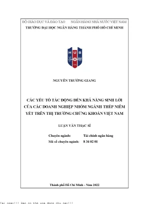 Các yếu tố tác động đến khả năng sinh lời của các doanh nghiệp nhóm ngành thép niêm yết trên thị trường chứng khoán việt nam 2022